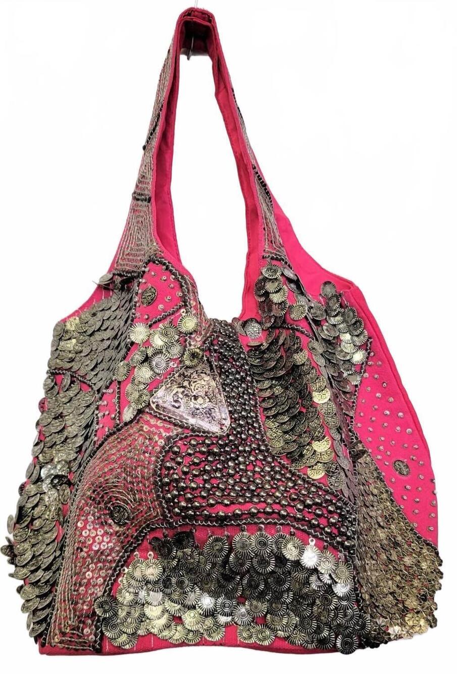 NEW RICKI DESIGNS women's metal art hobo tote bag in pink